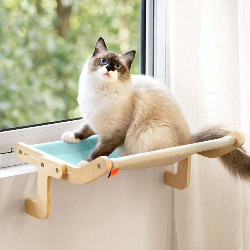 Hamac Chat Fenetre Perchoir de fenêtre lit pour Chat Facile a Monter Jusqu'à 18kg (Blue/Grey)