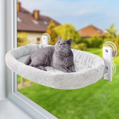 Hamac Chat Fenetre Perchoir Lit Fenêtre Panier Suspendu Etagere pour Grande Chats Pliable Transat Facile à Monter avec Ventouse Puissante Tapis Réversible 52 30cm Jusqu'à 15kg (Gris）