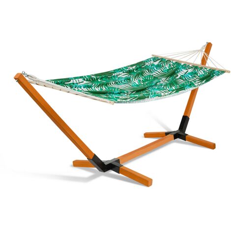 Hamac CUBA support bois et toile motifs tropicaux