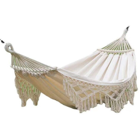 Hamac d'arrière-cour avec glands, charge de 500lb, cordes de suspension simples et doubles, pour jardin extérieur, cour, Camping, blanc