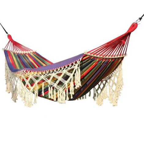 Hamac d'arrière-cour avec glands, charge de 500lb, cordes de suspension simples et doubles, pour jardin extérieur, cour, Camping, rouge