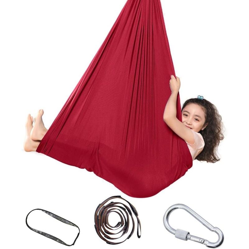 Hamac de balançoire pour Enfant, Chaise Sensorielle de Balançoire, Hamac Doux avec Besoins, Yoga en Plein Air, Camping (Rouge, 1.5m)-
