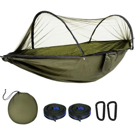 Hamac De Camping Avec Moustiquaire - 1 Unité - Nylon Et Coton - Charge 300 Kg - Jardin Plage Voyage - 270x140 Cm Vert