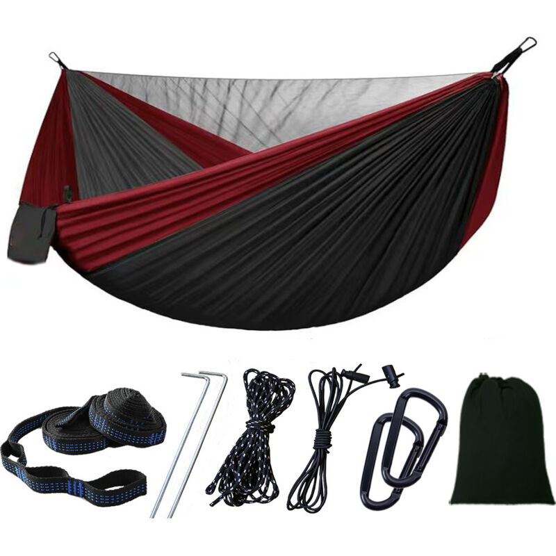 Hamac de Camping avec Moustiquaire, Hamac d'extérieur 2 Personnes,300 kg Capacité de Charge hamac, Ultra-léger Nylon à Parachute à séchage Rapide,