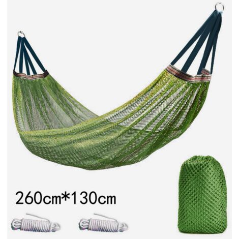Hamac de camping d'extérieur respirant en nylon avec barres en bois et sac de transport, 260 cm x 130 cm, vert, pour camping, plage et jardin