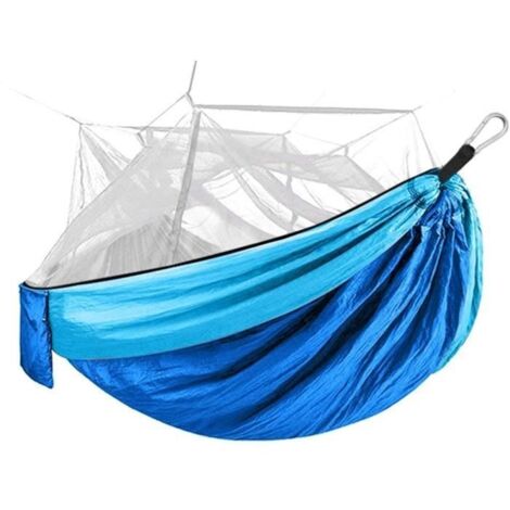Hamac de camping double en nylon léger portable - Bleu - 260 x 140 cm