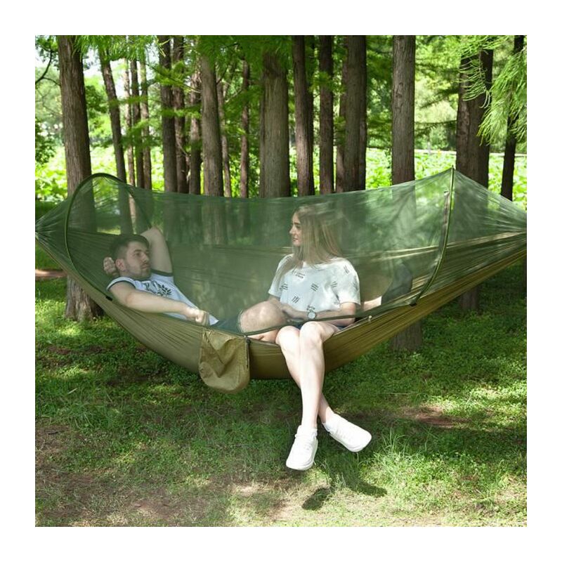 Hamac de camping lit suspendu lit double portable avec moustiquaire (vert armée)Extérieur