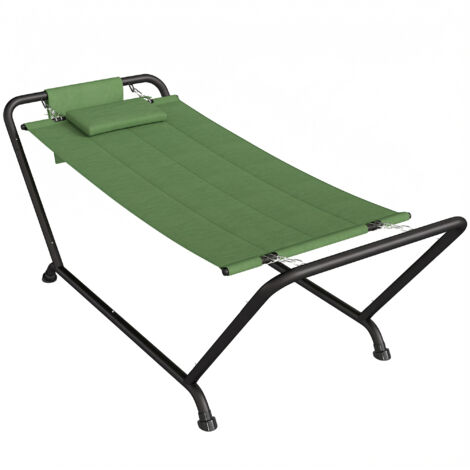 Hamac de Jardin avec Support, Poche Latérale et Appuie-Tête, Métal et Polyester, 237x90x92 cm, Vert Foncé