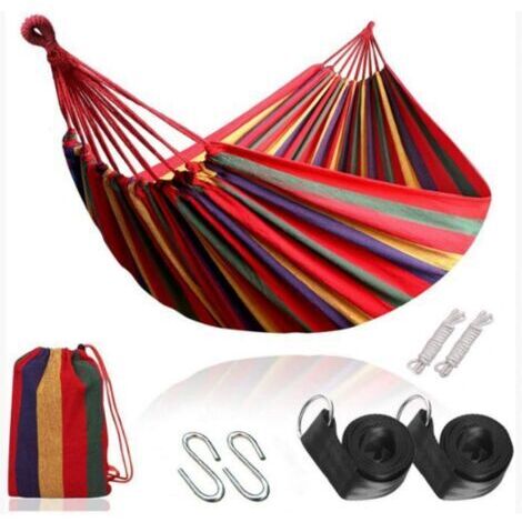 Hamac de jardin d'extérieur, portable et léger, en toile, avec sangles respectueuses des arbres, sac de transport et fermeture en S, pour jardin, balcon, terrasse, plage et randonnée.