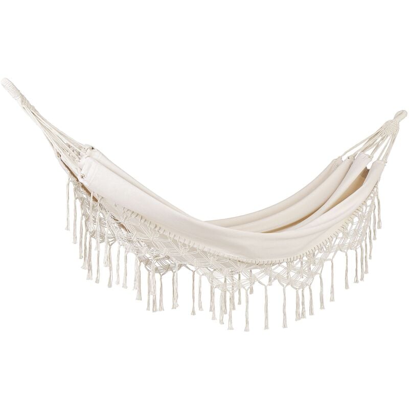 Beliani - Hamac Style Boho Suspendu Balancoire Intérieur Extérieur en Coton Beige Rocca