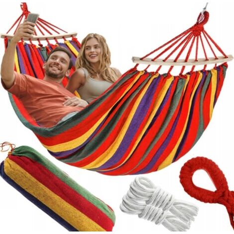 Hamac de jardin GG38 avec structure à bascule, housse et cordes, 70 x 170 cm, rouge