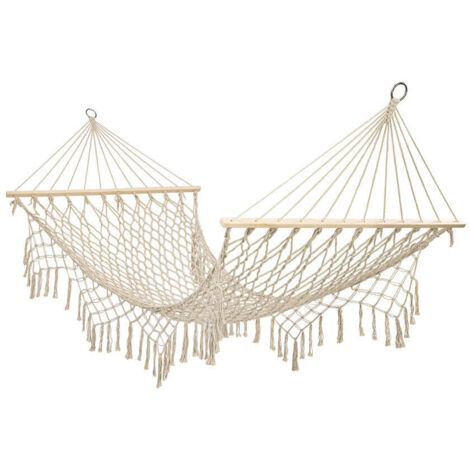 Hamac de jardin pompons boho 200cm écru 250kg