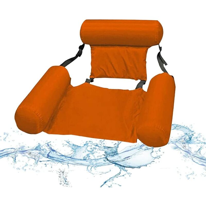 Hamac de piscine 4 en 1 ultra confort - Matelas pneumatique flottant pliable - Dossier de piscine - Fauteuil inclinable - Orange