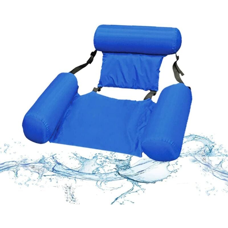 Hamac de piscine ultra confort 4 en 1 - Matelas gonflable flottant pliable - Dossier de piscine - Chaise longue Bleu
