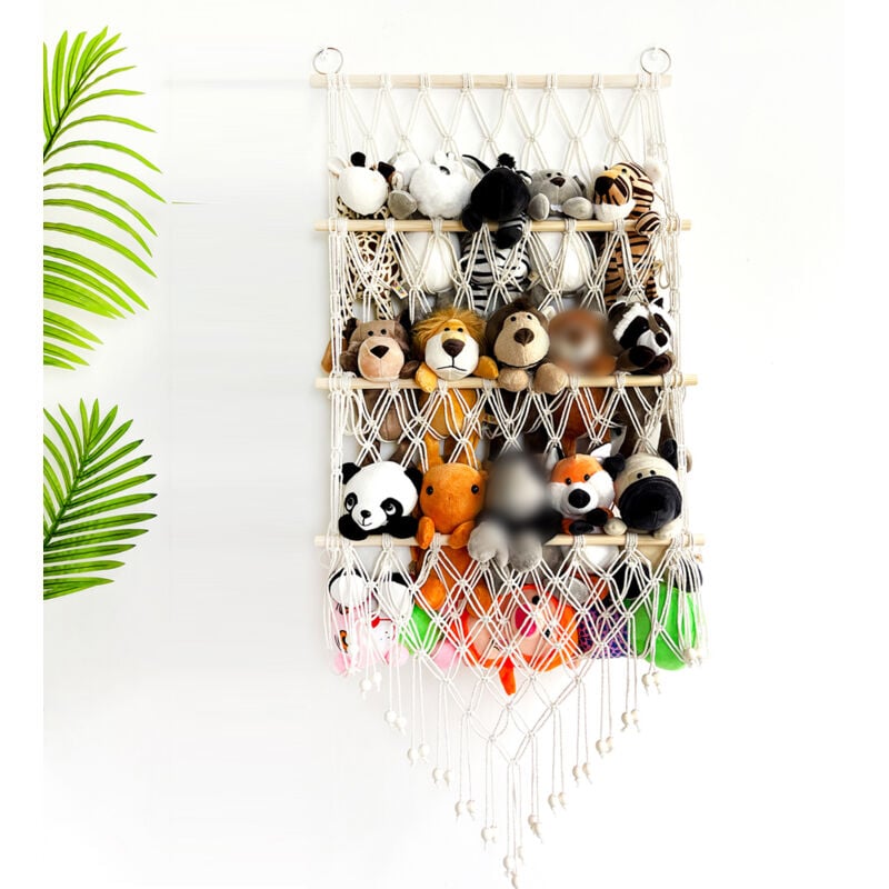 Hamac de Rangement Pour Jouets En Peluche, Corde De Coton Tissée à La Main, Organisateur Suspendu Pour Chambre d'Enfant, Salle De Jeux, Chambre