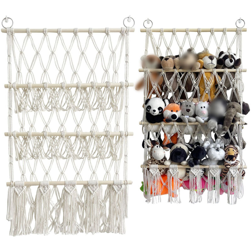 Hamac de Rangement pour Jouets en Peluche, Macramé Hamac de Range pour Jouets pour Animaux en Peluche, Organisateur Suspendu pour Chambre d'enfant