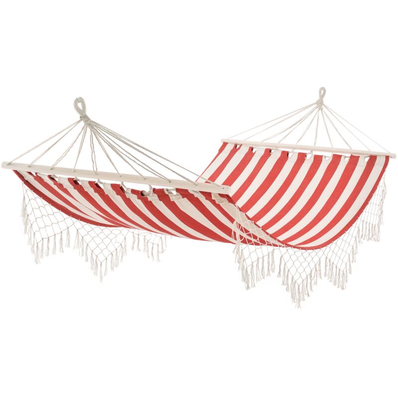 Outsunny - Hamac de voyage portable style hippie chic toile de hamac dim. 2L x 1l m coton polyester rouge crème rayé
