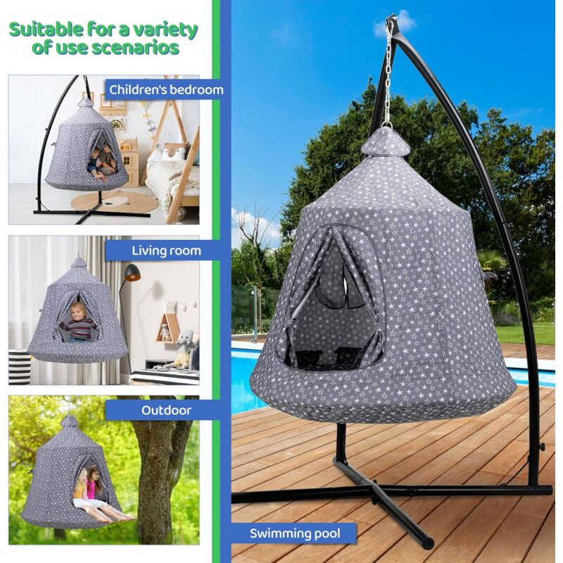 Hamac d'enfants avec Support,Fauteuil Suspendu pour intérieur et extérieur,Chaise Balançoire Suspendue avec lumières LED,capacité de Charge 150