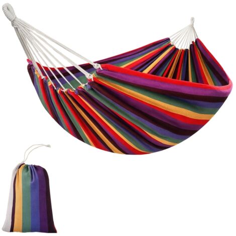 Hamac d'extérieur en coton avec sac de transport, charge maximale 120 kg, style moderne, 290 x 150 cm, multicolore