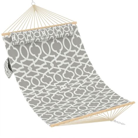 Hamac double 2 personnes extérieur avec support bois, rembourré et étanche. Résistant, confortable, parfait pour jardin, terrasse et bord de piscine