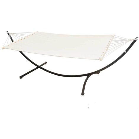 Hamac double avec support 120 kg – Dimensions 200x120 cm – Cadre en métal pour extérieur – Barres en bois dur massif – Amanka