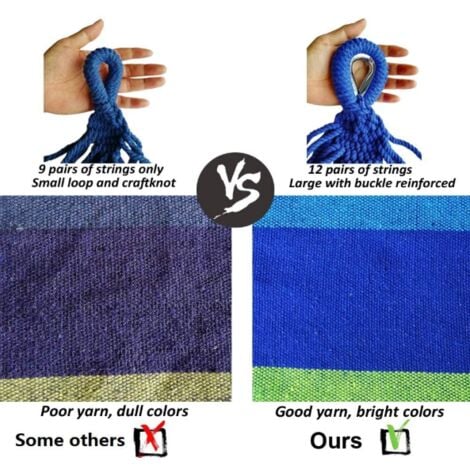 Hamac Double brésilien 2 Personnes Hamac Extra Large en Coton 280x 150 cm,Longueur Charge 300 kg Portable pour Jardin Jardin intérieur et extérieur(Bleu）