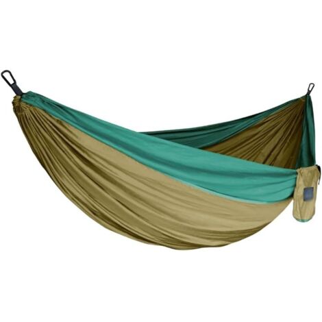 Hamac double créatif aux couleurs assorties, chaise hamac d'extérieur en nylon anti-renversement, facile à installer, charge maximale 300 kg (chameau + vert)