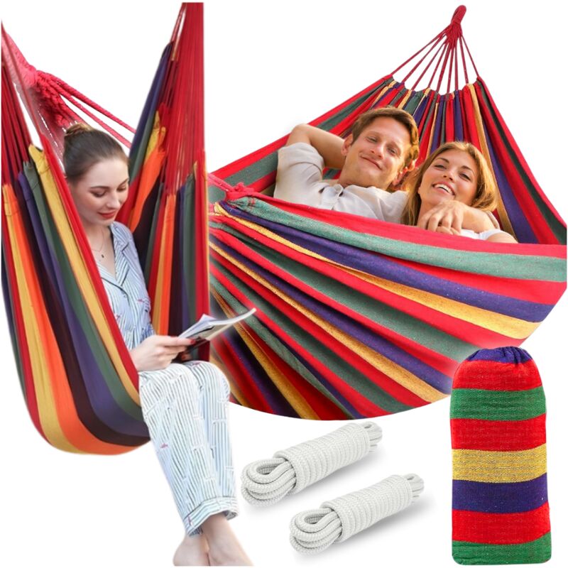 Hamac double durable grand xxl balançoire bohème 2 en 1 coton 290 cm HAMAC DOUBLE BLEU