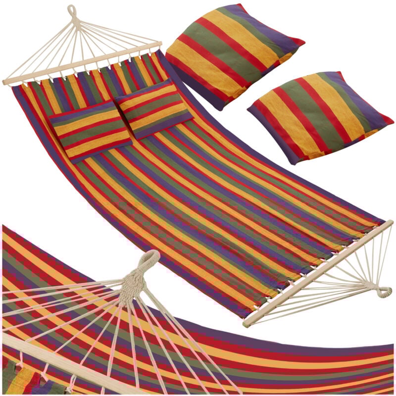 Tectake - Hamac double EDEN - hamac de jardin, hamac d'extérieur, hamac suspendu - avec des rayures colorées
