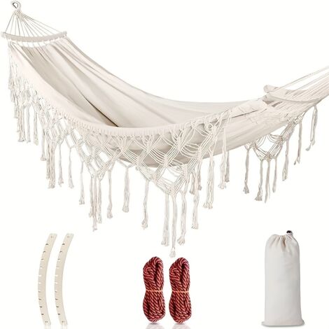 Hamac Double en Toile Style Bohème – Avec Cordes Renforcées et Sac de Transport, Idéal Extérieur