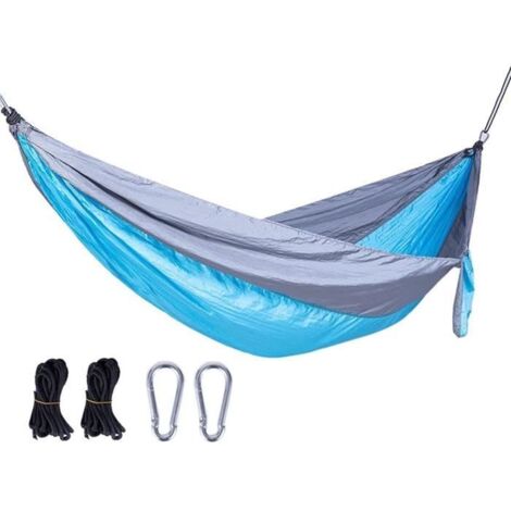 Hamac Double et Simple Portable de Camping en Nylon Parachute Léger avec Mousquetons et Corde de Sécurité