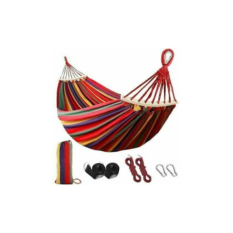 Hamac Suspendu, Hamac de Camping et Jardin Confortable avec Barre en Bois Anti-basculement et Corde pour Exterieur/Intérieure, Terrasse, La Sieste,