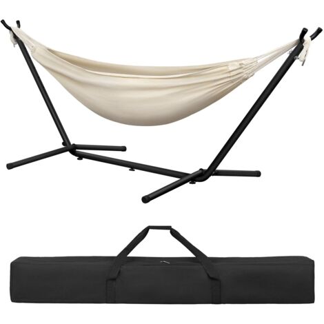 Hamac double portable avec support robuste, capacité de 250 kg, lit balançoire suspendu extérieur pour 2 personnes, pour camping, jardin, 280x106x100 cm Beige