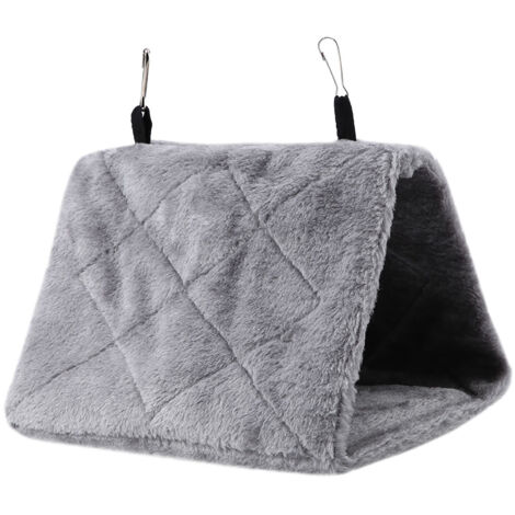 Hamac douillet en peluche pour perrochet, cage suspendue confortable, jouet et lit chaud hivernal pour oiseaux (Gris M)