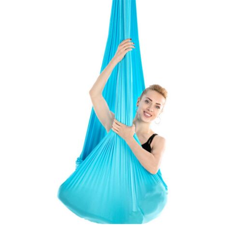 Hamac élastique de yoga aérien 2.8x1m, accessoire d'entraînement fitness durable, bleu ciel