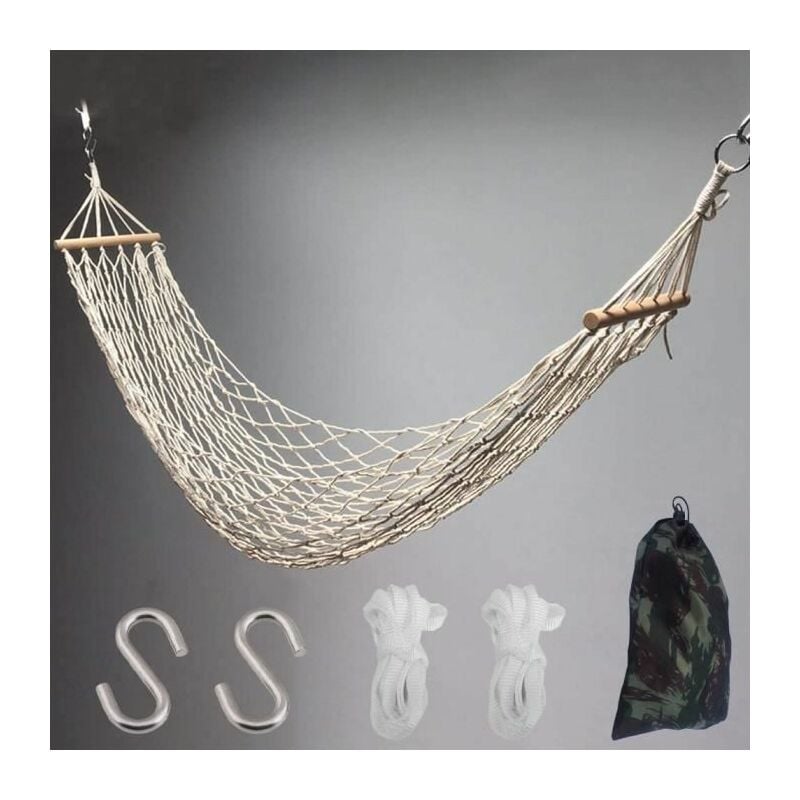 Hamac en corde de coton suspendu net intérieur ou extérieur hamac simple avec bâton en bois 2 crochets s + 2 CExtérieur