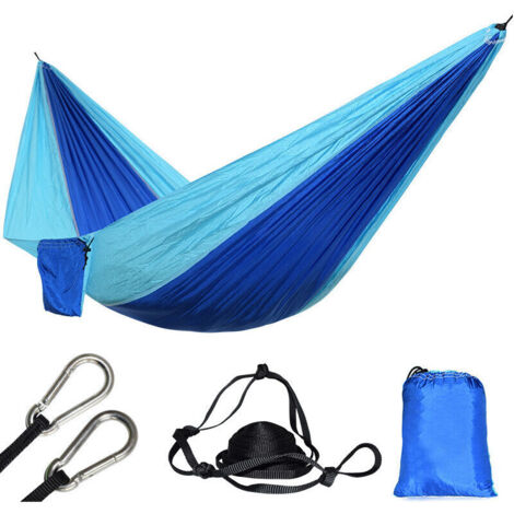 Hamac en nylon ultra léger pour 1 personne Parachute bleu Portable Hamac suspendu durable Mousqueton et cordes inclus