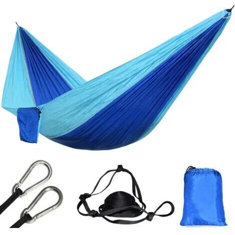 Hamac en Nylon ultraléger pour 1 personne, Parachute bleu, Portable, Durable, plage suspendue, mousquetons et cordes inclus