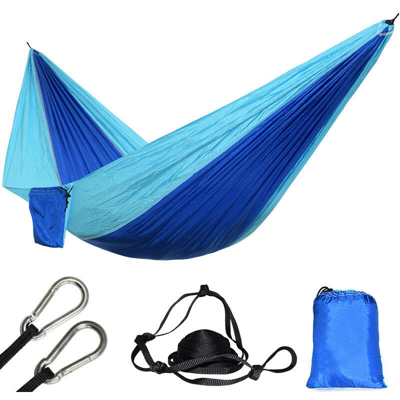 Monly - Hamac en Nylon ultraléger pour 1 personne, Parachute bleu, Portable, Durable, plage suspendue, mousquetons et cordes inclus