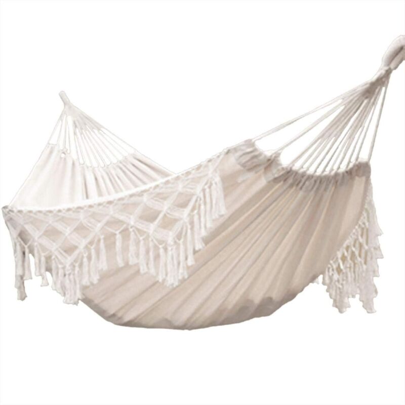 Hamac extérieur Double Coton Jardin hamac Suspendu 2 Personnes,240x150CM,Blanc
