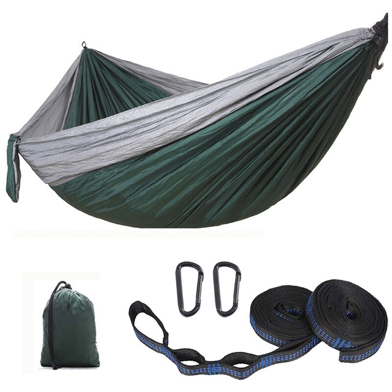 Hamac d'extérieur, hamac de voyage 300x200cm pour 2 personnes, hamac de camping en soie parachute 300kg avec 2 sangles en nylon + 2 boucles de