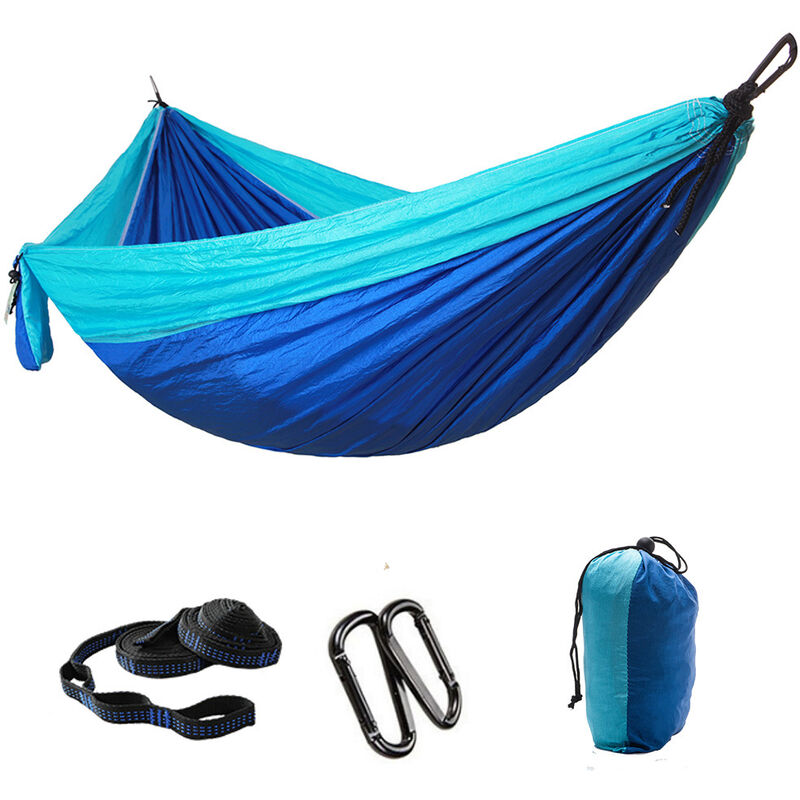 Hamac d'extérieur, hamac de voyage 300x200cm pour 2 personnes, hamac de camping en soie parachute 300kg avec 2 sangles en nylon + 2 boucles de