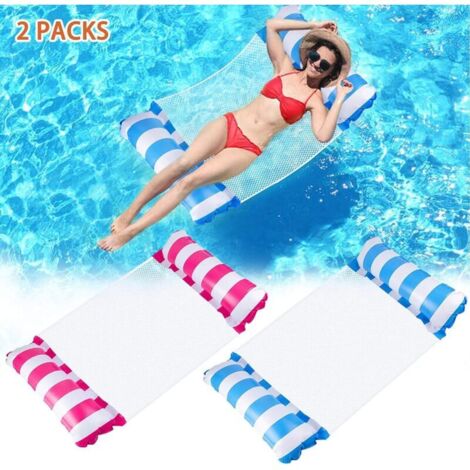 Hamac Flottant 2 Pcs, Flotteur Gonflable Piscine 4 -en-1 Flotteur Hamac Hamac d'eau Multi-Usage Pliable Flottantes Hamac Portable Flotteur Ultraléger pour Adultes