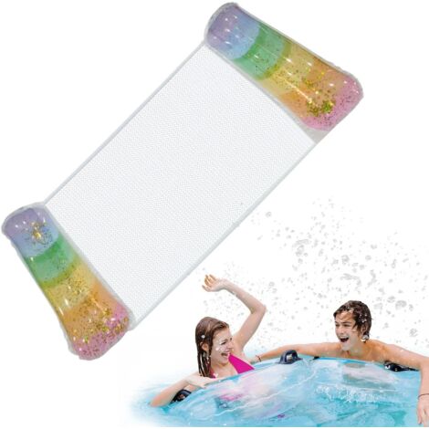 Hamac flottant, – Lit de plage gonflable en PVC avec paillettes  Chaise longue multifonctionnelle 4 en 1 pour adultes, femmes et hommes
