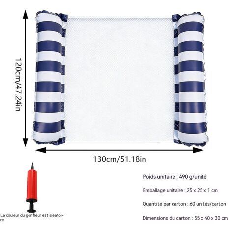 Hamac gonflable rayé pour piscine, fauteuil flottant aquatique à 2 tubes, matelas gonflable portable pour adultes et enfants - double rayure - bleu foncé (pompe à air incluse)
