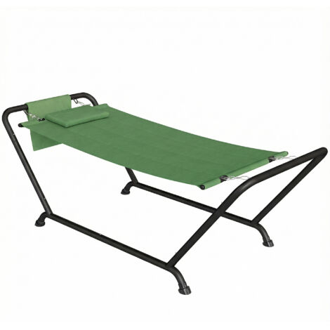 Hamac jardin support poche latérale appui-tête métal/polyester, 237x90x92 cm, vert foncé