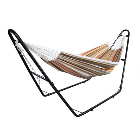 Hamac, Lit Suspendu, Beige/Brun/Orange, Coton, Brésilien, Avec support type-H, Capacité: Pour 2 personnes