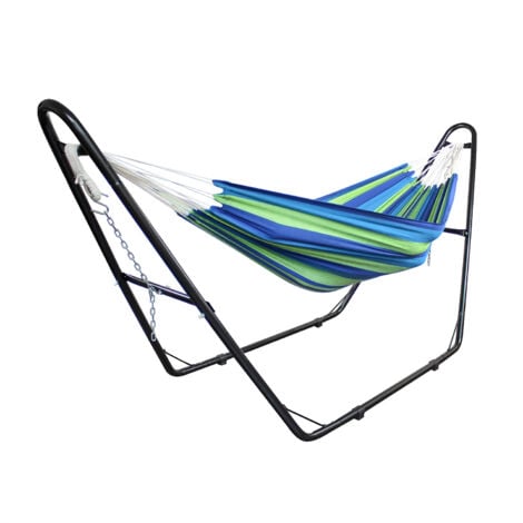Hamac, Lit Suspendu, Vert/Bleu, Avec support type-H, Brésilien, Coton, Capacité: Pour 2 personnes