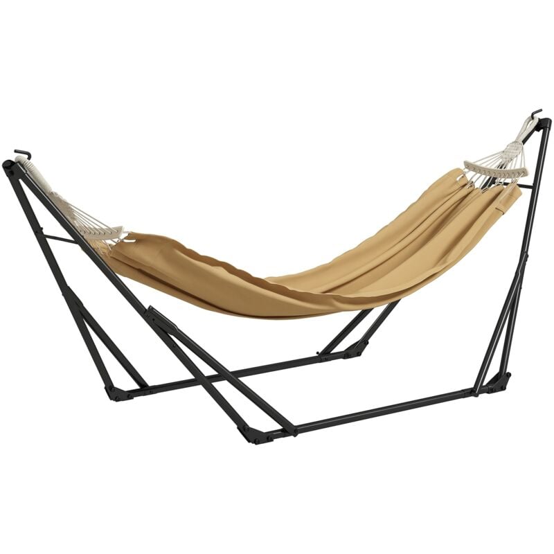 Hamac pliable complet - support acier, toile hamac coton - support 2 en 1 hamac chaise suspendue - noir beige