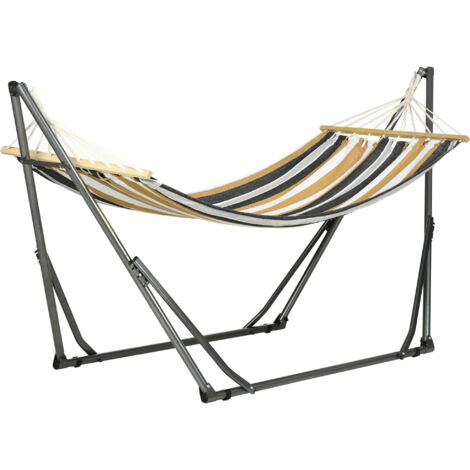 Hamac pliable de jardin avec support incurvé en métal époxy, étendoir à linge, hamac sur pied 1 place, charge max. 120 Kg